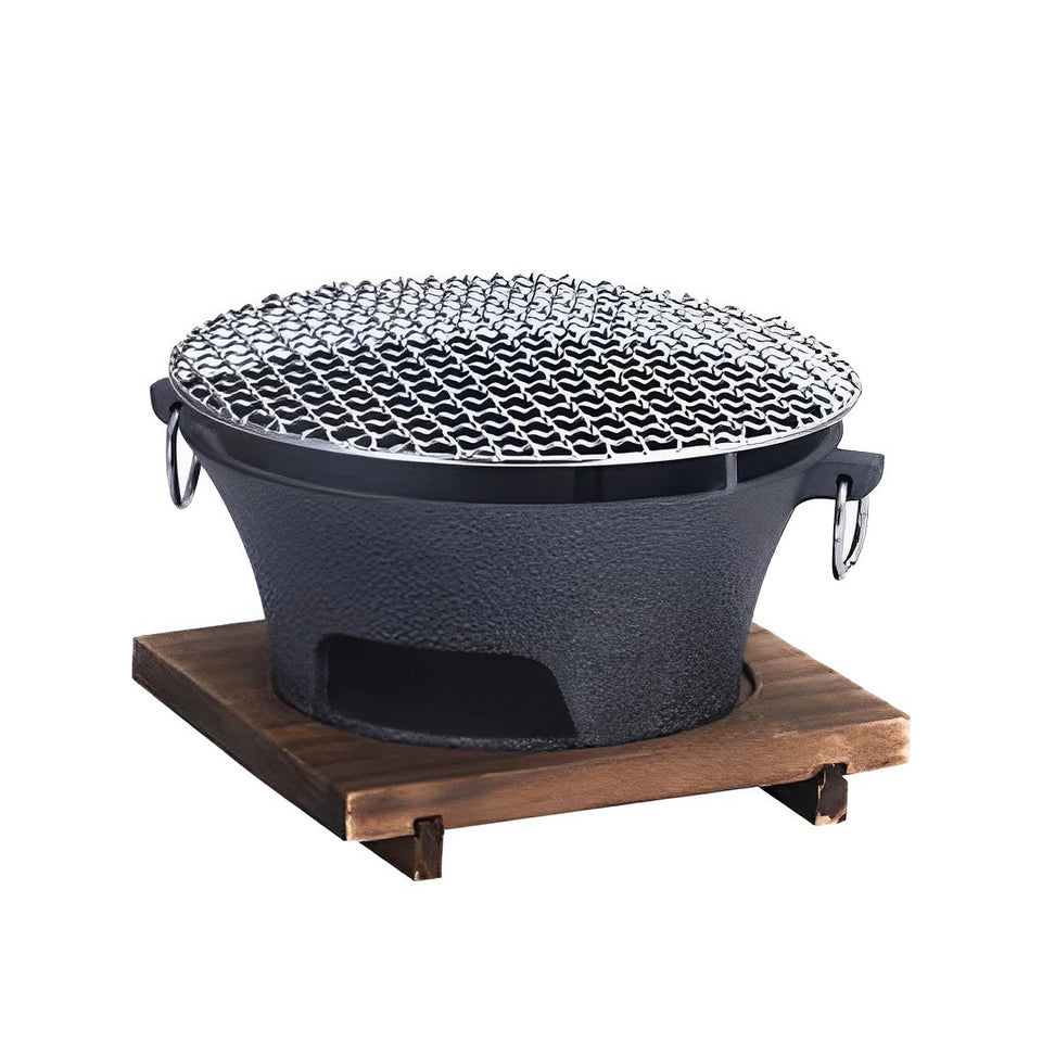 SOGA Large Cast Iron Round Stove Charcoal Table Net Grill Japanese Style BBQ Picnic Camping with Wooden Board