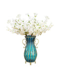 SOGA 51cm Blue Glass Tall Floor Vase and 10pcs White Artificial Fake Flower Set