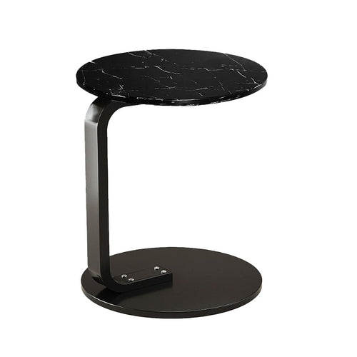 SOGA 50cm Black Marble Mini Side Table Movable Lightweight w/ Black Frame