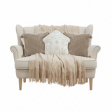 SOGA Christmas Bundle – 2 Khaki Wabi-Sabi & White Christmas House Pillows with Beige Knitted Throw