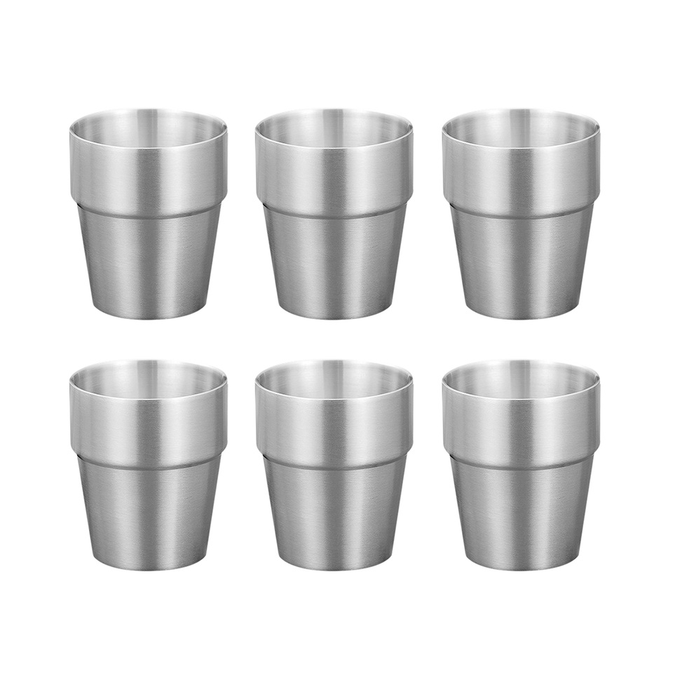 SOGA 260ml Stainless Steel Cups Set of 6 Reusable Durable Silver Drinking Tumblers