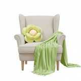 SOGA Home & Living Bundle – Green Double Flower Cushion & Acrylic Knitted Throw Blanket