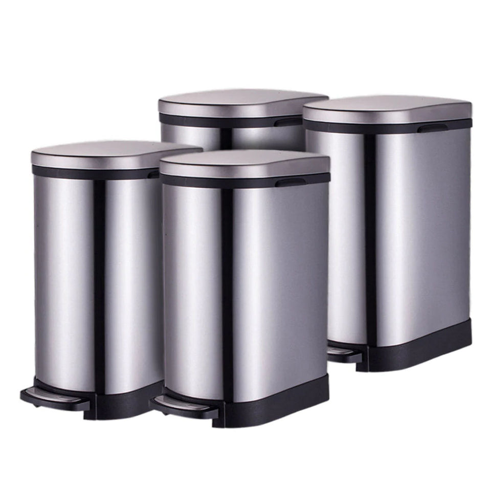 SOGA 4X Foot Pedal Stainless Steel Rubbish Recycling Garbage Waste Trash Bin 10L U