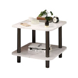 SOGA 70cm White Stone-Patterned Table – Modern Round Design with Black Metal Legs