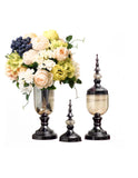 SOGA 2 x Clear Glass Flower Vase with Lid and White Flower Filler Vase Black Set