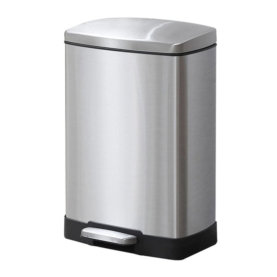 SOGA Foot Pedal Stainless Steel Rubbish Recycling Garbage Waste Trash Bin Rectangular Shape 12L Silver