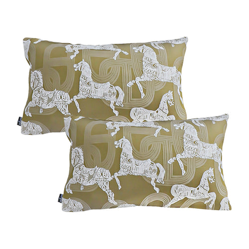 SOGA 2X 35cm Vintage Olive Green White Horse Pattern Throw Pillow