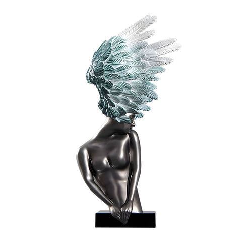SOGA 86cm Modern Silver Winged Figure Sculpture with Artificial Marble Base for Home Decor