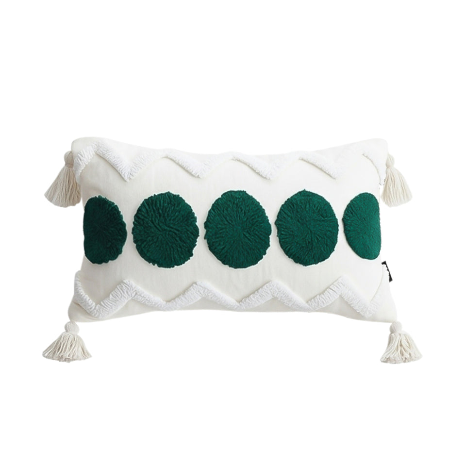 SOGA 30cm Cream Green Circle Pom Chevron Tassel Decorative Pillow