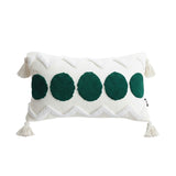 SOGA 30cm Cream Green Circle Pom Chevron Tassel Decorative Pillow
