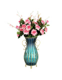 SOGA 51cm Blue Glass Tall Floor Vase with 12pcs Pink Artificial Fake Flower Set