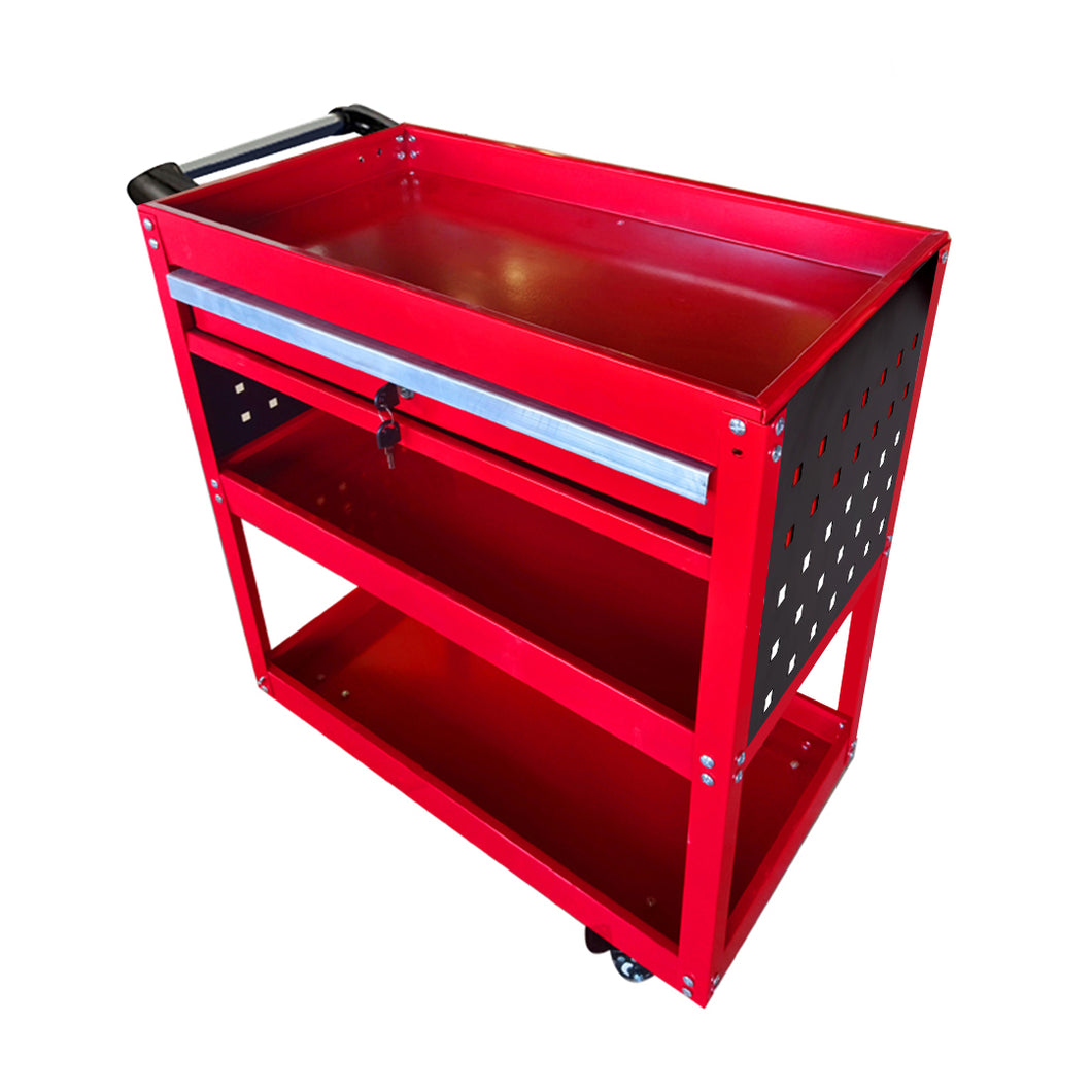 SOGA 3-Tier Red Tool Storage Cart with Drawer & Hooks