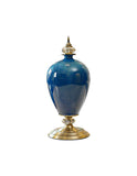 SOGA 42cm Ceramic Oval Flower Vase with Gold Metal Base Dark Blue
