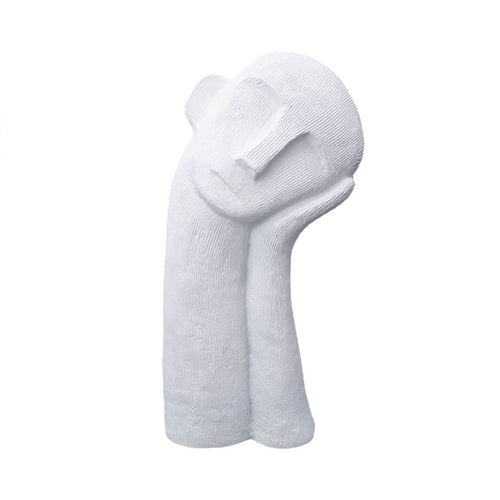 SOGA 38cm White Minimalist Head Resin Sculpture with Hand at Side and Linear Texture for Home Decor