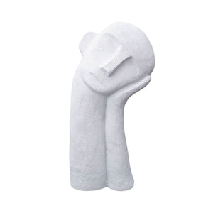 SOGA 38cm White Minimalist Head Resin Sculpture with Hand at Side and Linear Texture for Home Decor