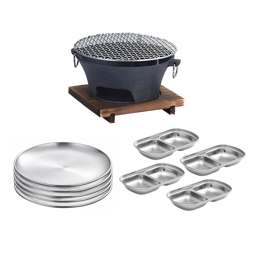 SOGA Kitchenware Bundle – Silver Grilling Plate, Divided Sauce Pan & Cast Iron BBQ Grill