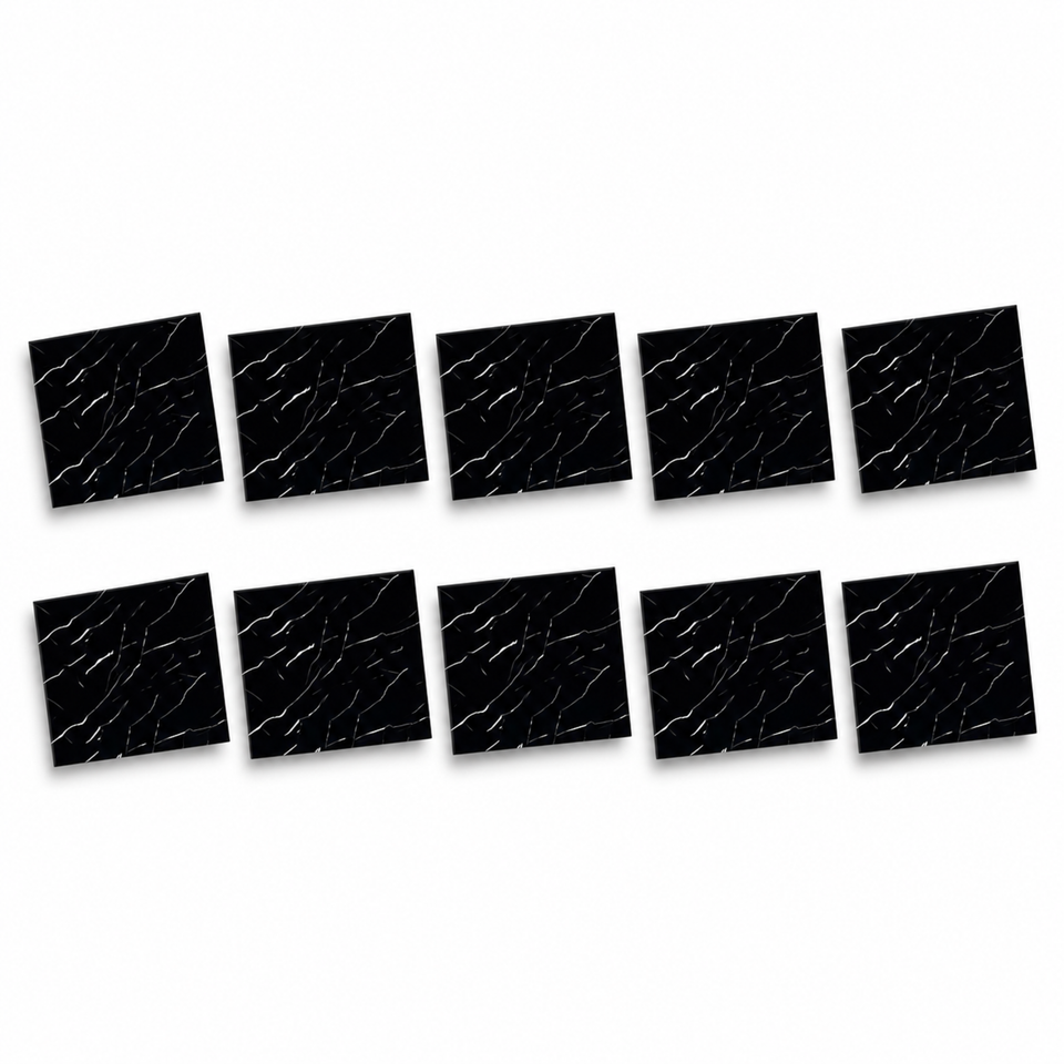 SOGA Peel & Stick Floor and Wall Tiles 30 x 30cm 10 Pack Black Faux Marble