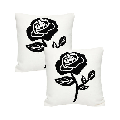 SOGA 2X 45cm White Black Single Rose Embroidered Throw Pillow