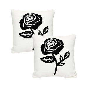 SOGA 2X 45cm White Black Single Rose Embroidered Throw Pillow