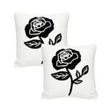 SOGA 2X 45cm White Black Single Rose Embroidered Throw Pillow