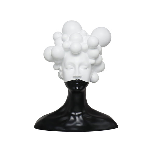 SOGA 30cm Bubble Head Sculpture – Black & White Resin Art for Decor