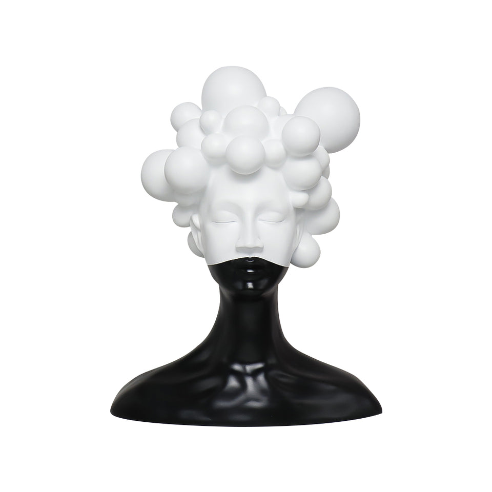SOGA 30cm Bubble Head Sculpture – Black & White Resin Art for Decor