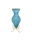 SOGA 67cm Blue Glass Tall Floor Vase with Metal Flower Stand