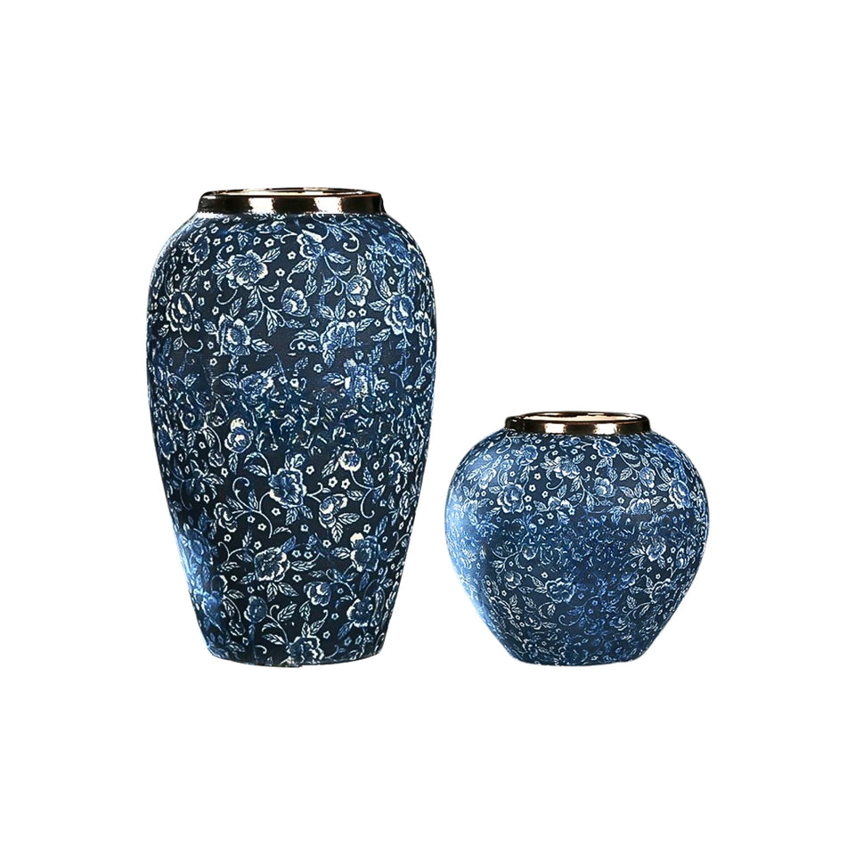 SOGA Home & Living Bundle – Blue with White Mini Floral Ceramic Vases for Elegant Home Decor