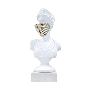 SOGA 45cm White Classical Bust Sculpture Resin with Gold Striped Mask for Modern Home Decor