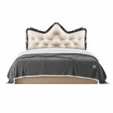 SOGA Home & Living Bundle – Crown Tufted Cream Pillow & Grey Cozy Flannel Throw Blanket