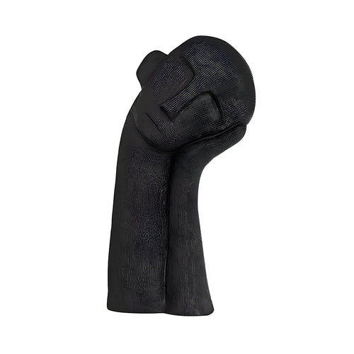 SOGA 38cm Black Minimalist Head Resin Sculpture with Hand at Side and Linear Texture for Home Decor