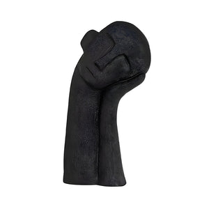 SOGA 38cm Black Minimalist Head Resin Sculpture with Hand at Side and Linear Texture for Home Decor