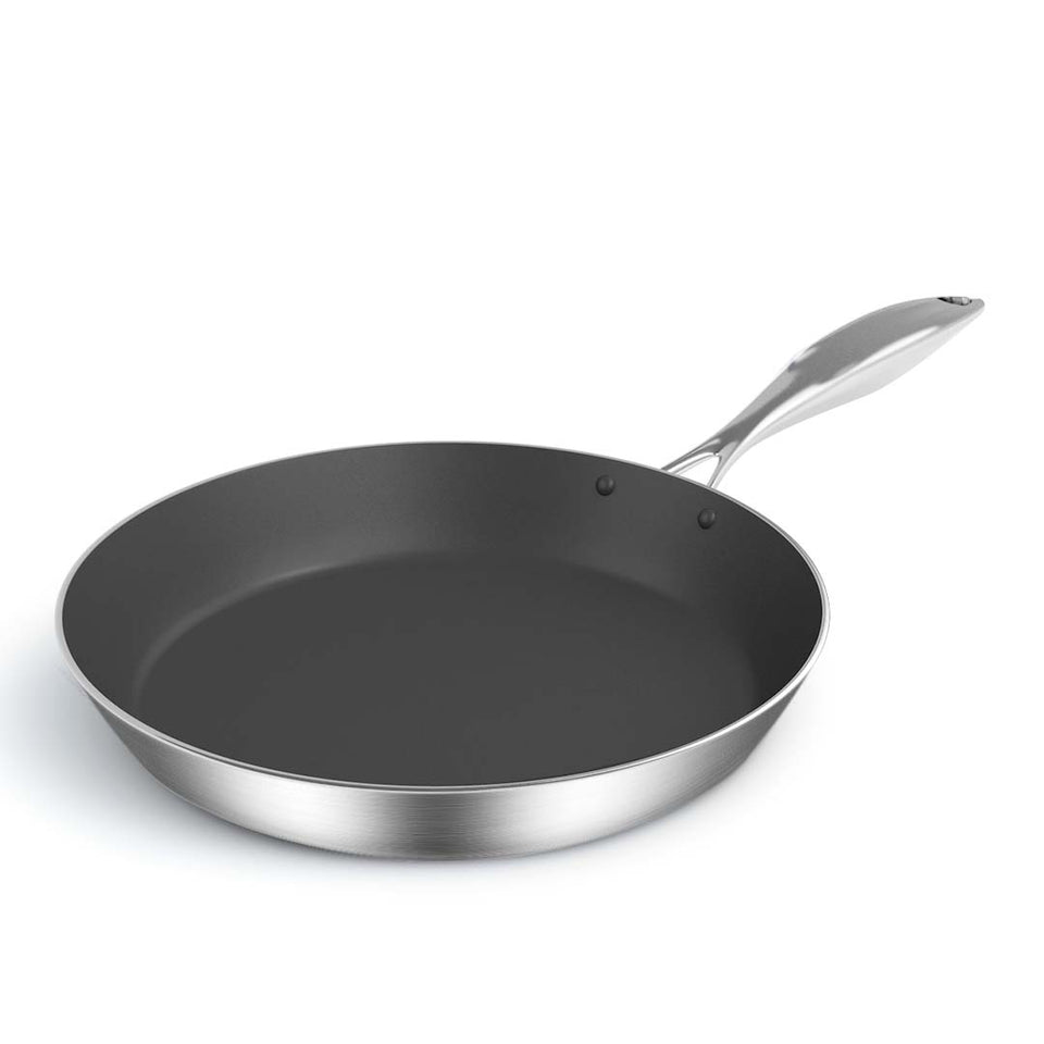 SOGA Stainless Steel Fry Pan Non Stick Interior 34cm