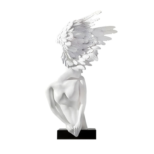 SOGA 86cm Modern White Winged Figure Sculpture with Artificial Marble Base for Home Decor