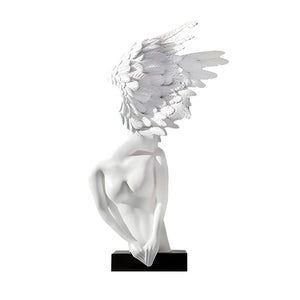 SOGA 86cm Modern White Winged Figure Sculpture with Artificial Marble Base for Home Decor