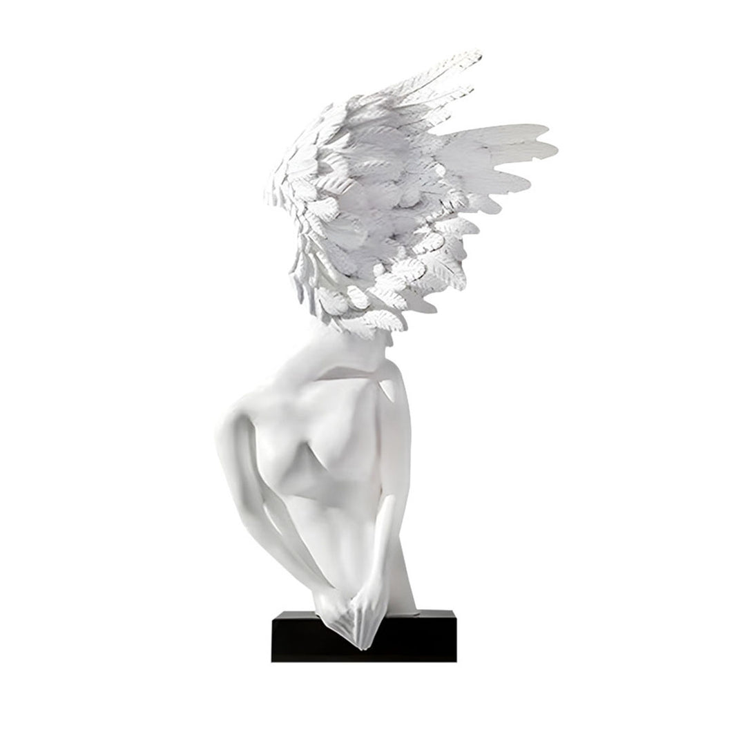 SOGA 86cm Modern White Winged Figure Sculpture with Artificial Marble Base for Home Decor