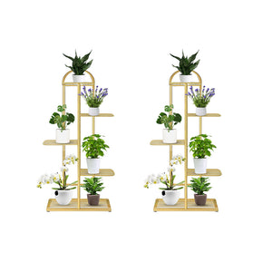 SOGA 2X 5 Tier 6 Pots Gold Metal Plant Stand Flowerpot Display Shelf Rack Indoor Home Office Decor