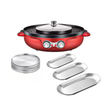 SOGA Kitchenware Bundle – 2-in-1 Electric Hot Pot BBQ Grill & Silver Plate Set with Grilling Plate