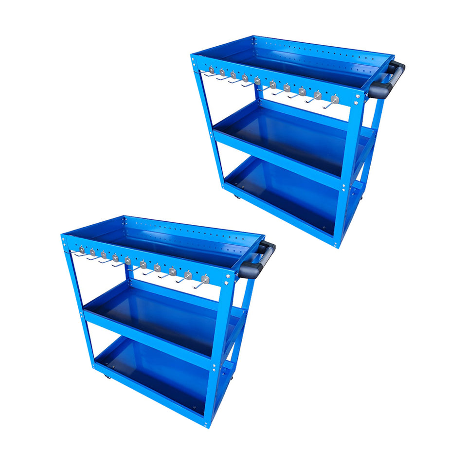 SOGA 2X 3 Tier Tool Storage Cart Portable Service Utility Heavy Duty Mobile Trolley with Hooks Blue
