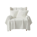 SOGA Home & Living Bundle – 2 White Rabbit Fur Pillow & Pearl White Velvet Throw Blanket