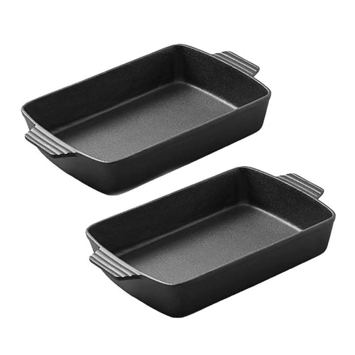 SOGA 2X 38cm Cast Iron Rectangle Bread Cake Baking Dish Lasagna Roasting Pan