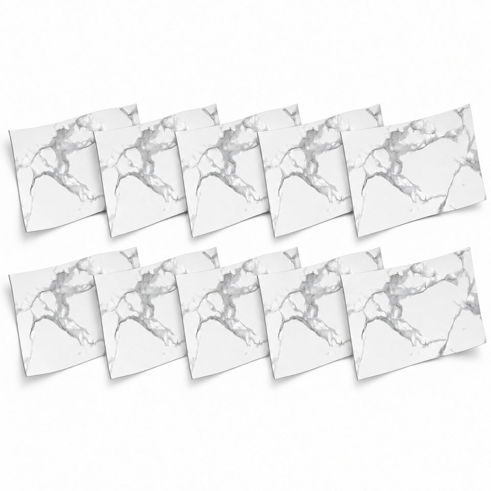 SOGA Peel & Stick Floor and Wall Tiles 30 x 60cm 10 Pack White Grey Faux Marble