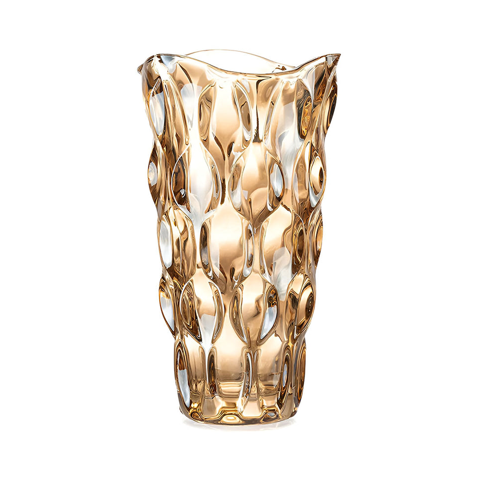 SOGA 29.8cm Golden Amber Glass Crystal Vase Elegant Modern Home Decor