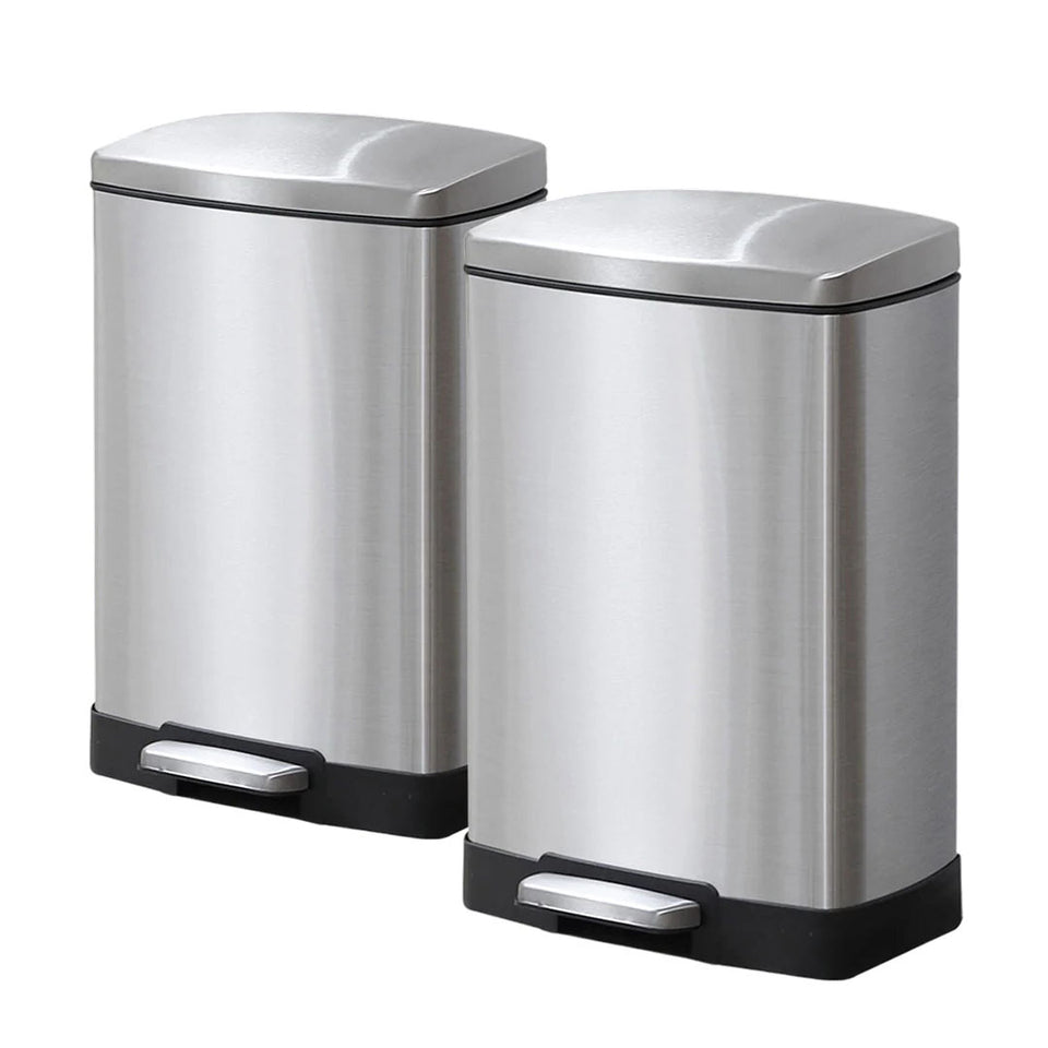 SOGA 2-Pack 12L Silver Stainless Steel Foot Pedal Trash Bin
