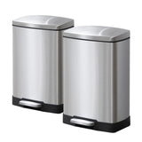 SOGA 2-Pack 12L Silver Stainless Steel Foot Pedal Trash Bin