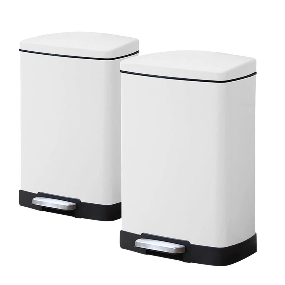 SOGA 2-Pack 12L White Stainless Steel Foot Pedal Trash Bin