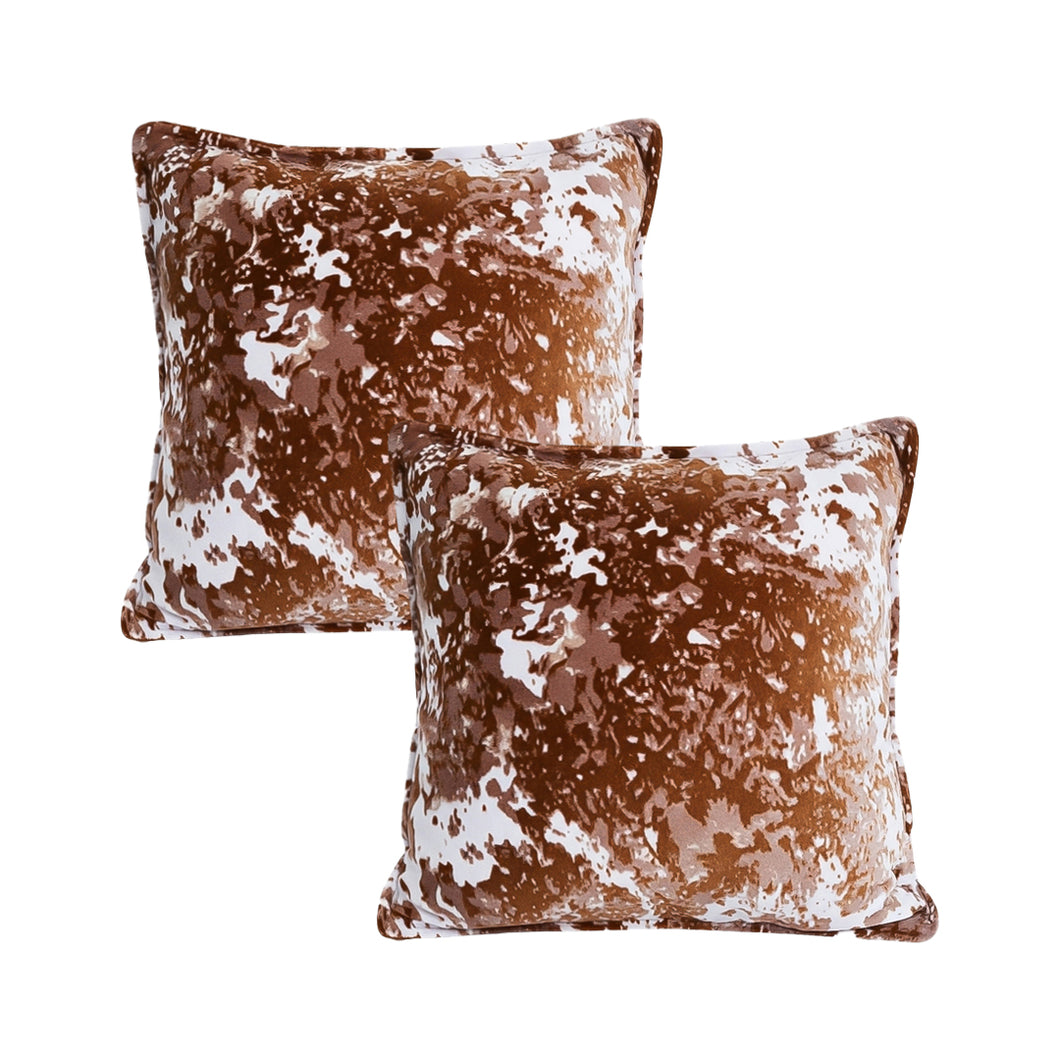 SOGA 2X 50cm Brown White Crushed Velvet Decorative Throw Pillow