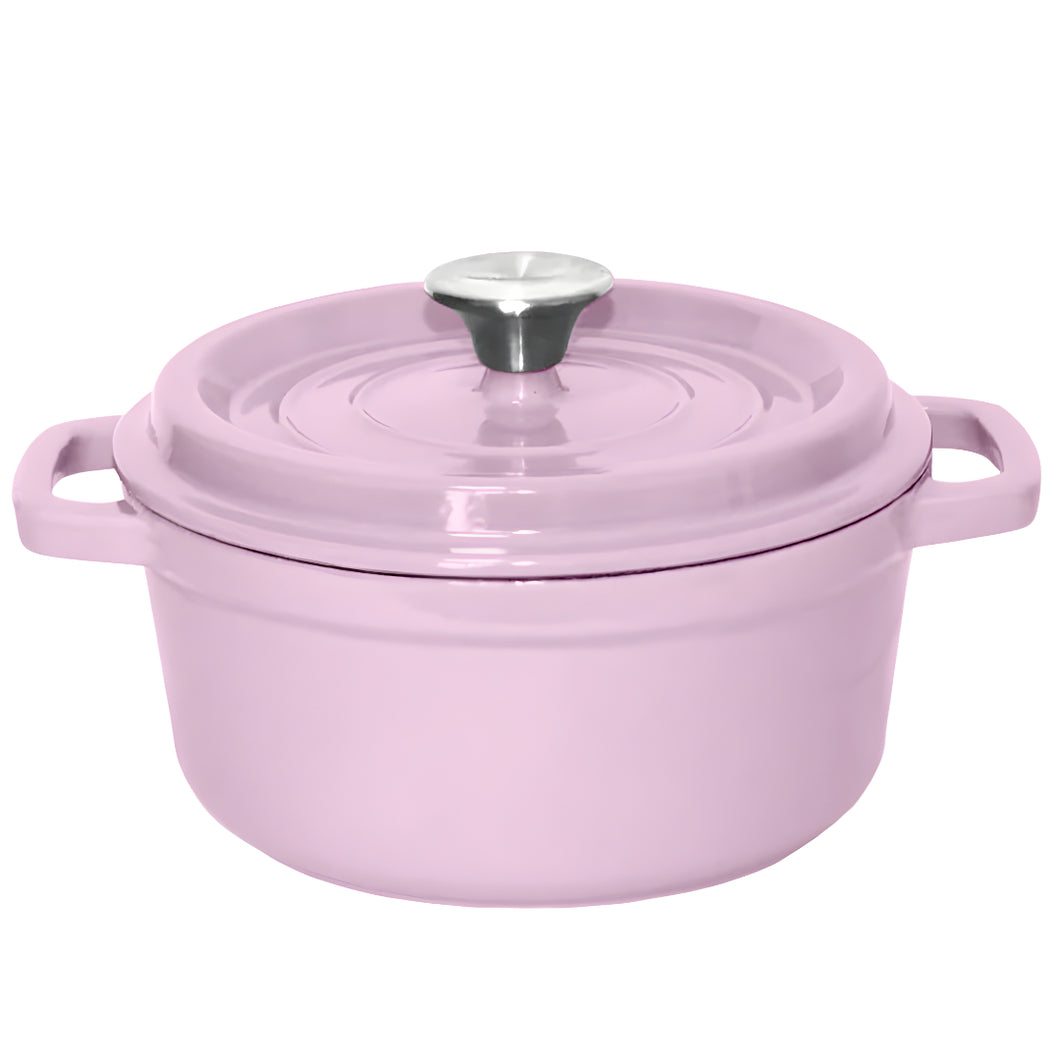SOGA 22cm Pink Cast Iron Ceramic Stewpot Casserole Stew Cooking Pot With Lid