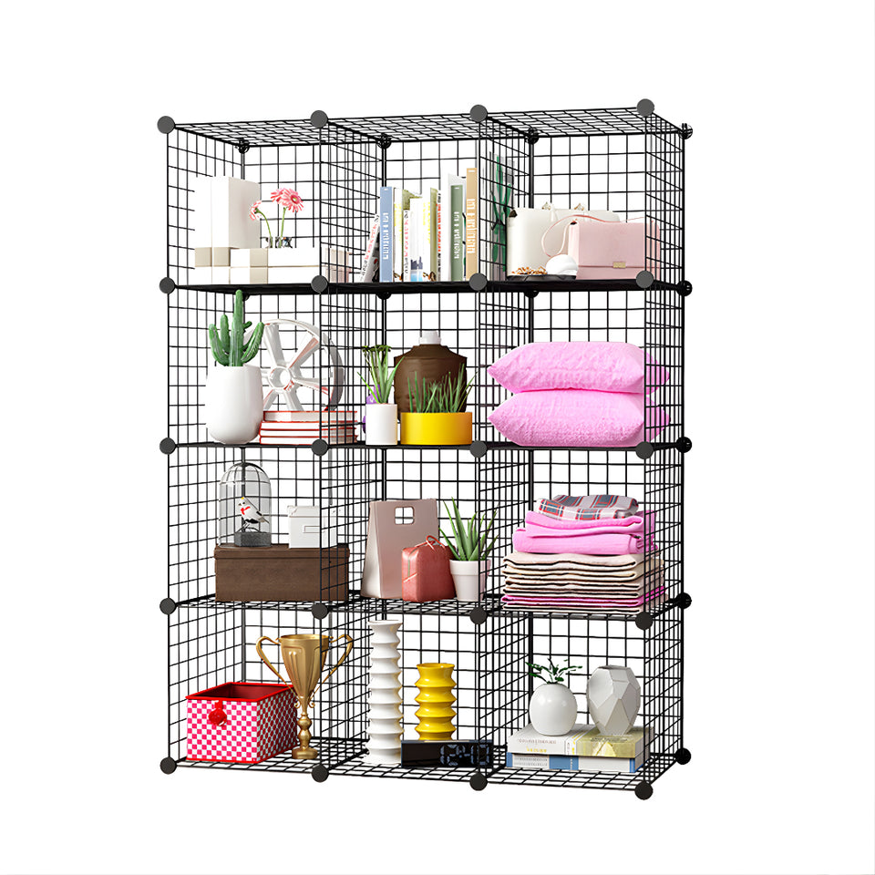 SOGA Black Portable 12-Cube Storage Organiser Foldable DIY Modular Grid Space Saving Shelf