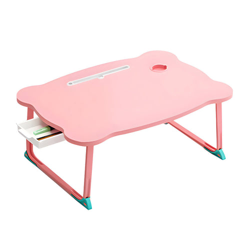 SOGA Pink Portable Bed Table Adjustable Folding Mini Desk With Mini Drawer and Cup-Holder Home Decor